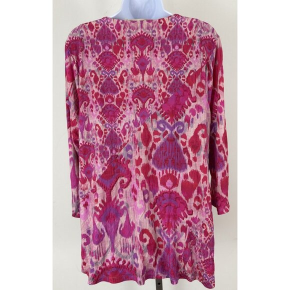 SOFT SURROUNDINGS Beaded V-Neck 3/4 Sleeve Pink Multi Tunic Top Sz L - Picture 4 of 6